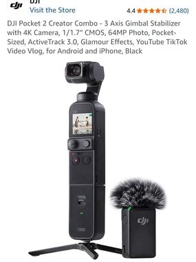 DJI Pocket 2 Gimbal Camera with Black Wireless Microphone and Gimbal Stabilizer